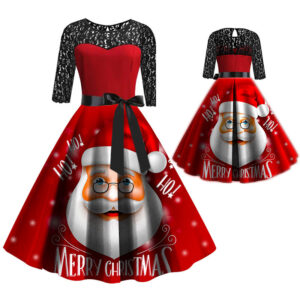 Christmas Lace Stitching Mid-length Dress