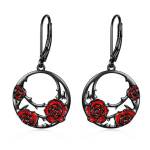 Sterling Silver Red Rose Flower Leverback Earrings Jewelry for Women
