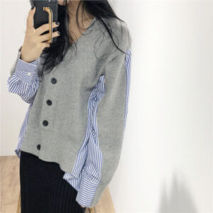 V-neck stitched knitted cardigan