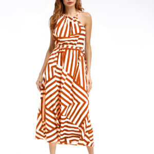 Ladies Printed Loose Dress With Suspenders And Large Swing Skirt