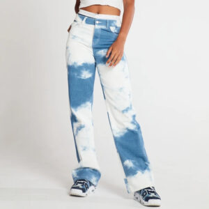 Tie Dye Print Straight Leg Jeans For Women