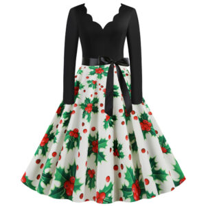 Christmas Long Sleeve Print Dress