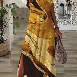 Elegant Floral Print V-Neck Dress For Women
