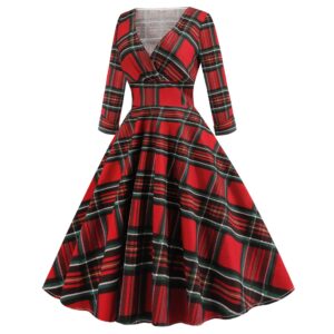 Printed long-sleeved plus size Christmas dress