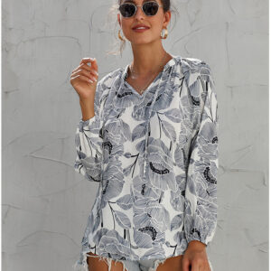 Ladies Printed Long Sleeve Loose Pullover Chiffon Top