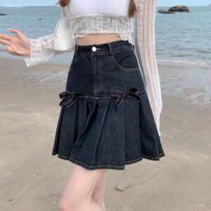 Women's Summer Denim Bow Skirt