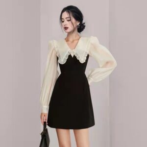 Doll Collar Long Sleeve Slim Sexy Waist Dress