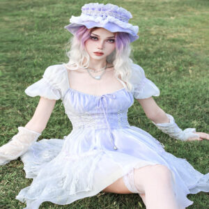 Puff Sleeve Lace Panel Romantic French Dress