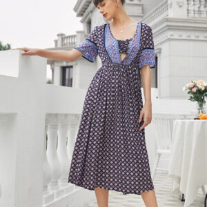 Casual Loose Printed Round Neck Short Sleeve Women's Dress