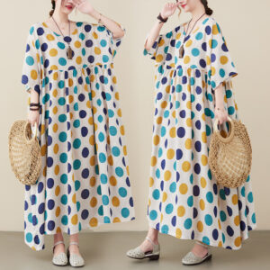 Polka Dot Loose Short Sleeve Large Swing Dress For Women