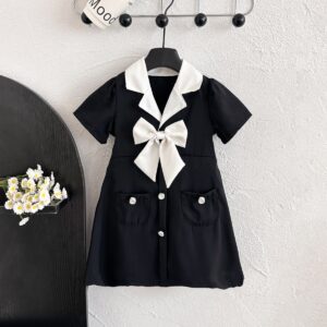 Girls Temperament Contrast Color Bow Princess Dress