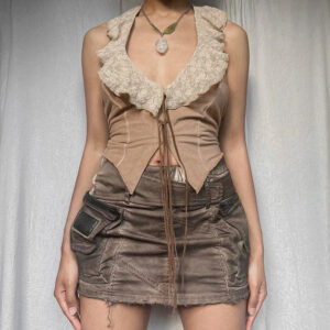 Rural Ancient Lace Stitching Tied Vest For Women