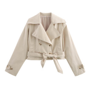 Simple All-matching Short Series Belt Long Sleeve Trench Coat Jacket