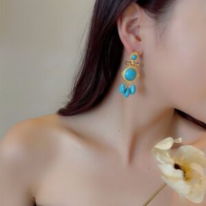 Natural Turquoise Temperament High Sense Earring Pendant