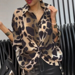 Solid Color Off-shoulder Top Leopard Print Loose 34 Sleeve