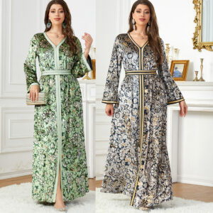 Arabian Autumn And Winter Printing Velvet Dress