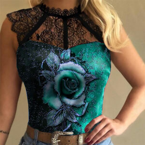 Fashion Casual Slim Fit Printed Lace Top T-Shirt Women