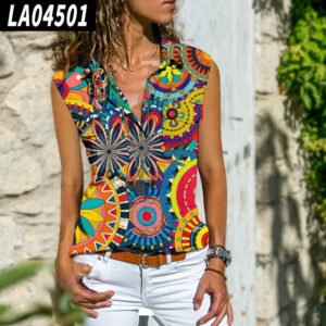 Bohemian Casual Women's Lapel Sleeveless Button-Down Shirt