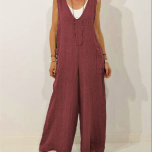 V-neck Cotton Jumper Jumpsuit