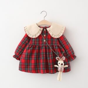 Girls' Long-sleeved Plaid Shirt With Hanging Ornaments